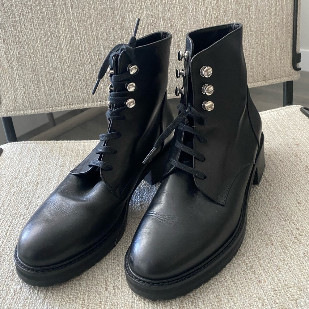 Nordstrom Black Lace-Up Ankle Boots with Silver Button Accents